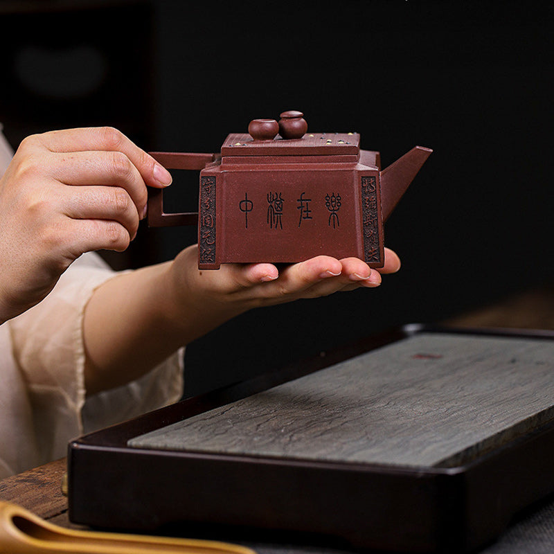宜興Buddha Stonesオールハンドメイド 五目並べ チェス 紫粘土 カンフー スクエアティーポット 280ml