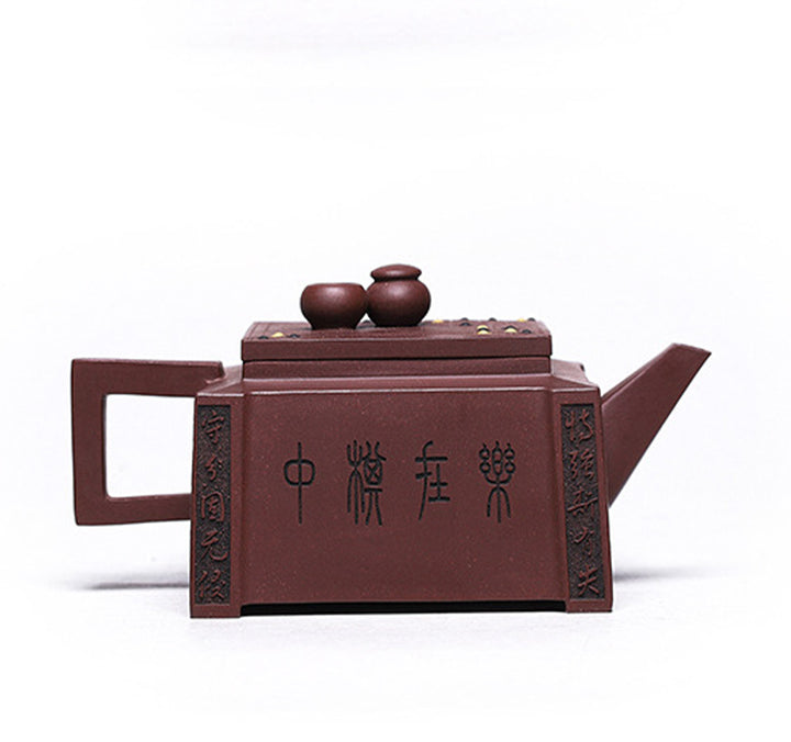 宜興Buddha Stonesオールハンドメイド 五目並べ チェス 紫粘土 カンフー スクエアティーポット 280ml