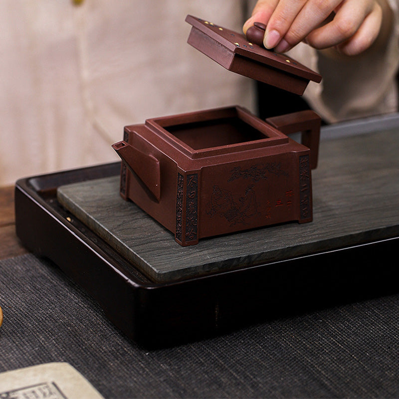 宜興Buddha Stonesオールハンドメイド 五目並べ チェス 紫粘土 カンフー スクエアティーポット 280ml
