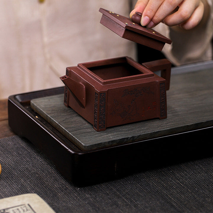 宜興Buddha Stonesオールハンドメイド 五目並べ チェス 紫粘土 カンフー スクエアティーポット 280ml