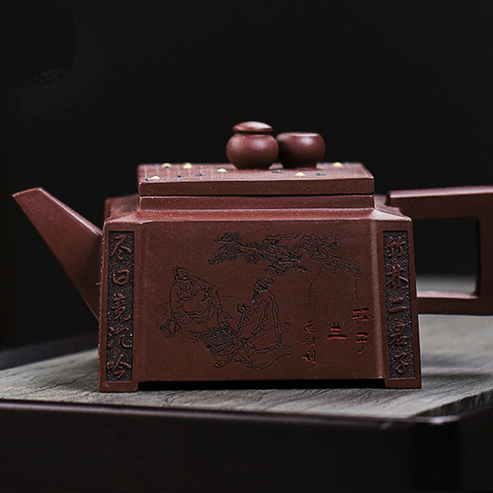 宜興Buddha Stonesオールハンドメイド 五目並べ チェス 紫粘土 カンフー スクエアティーポット 280ml