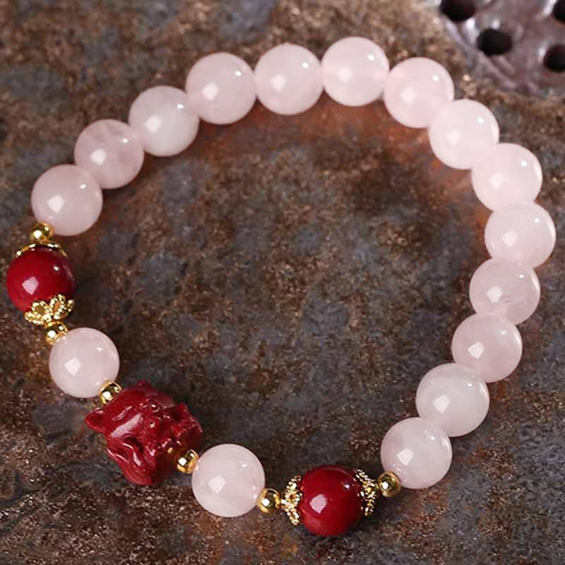 Buddha Stones天然ピンククリスタル 辰砂 九尾狐 ラブブレスレット - image 2