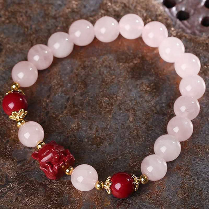 Buddha Stones天然ピンククリスタル 辰砂 九尾狐 ラブブレスレット - image 2