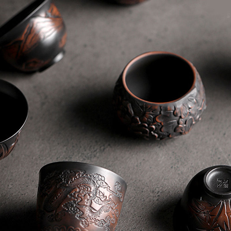 Buddha Stones、蓮の葉、花、風景、龍、竹、陶器、ティーカップ、カンフーティーカップ、ボウル
