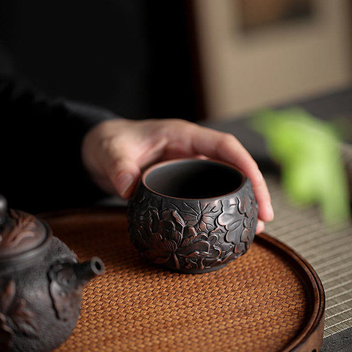 Buddha Stones、蓮の葉、花、風景、龍、竹、陶器、ティーカップ、カンフーティーカップ、ボウル