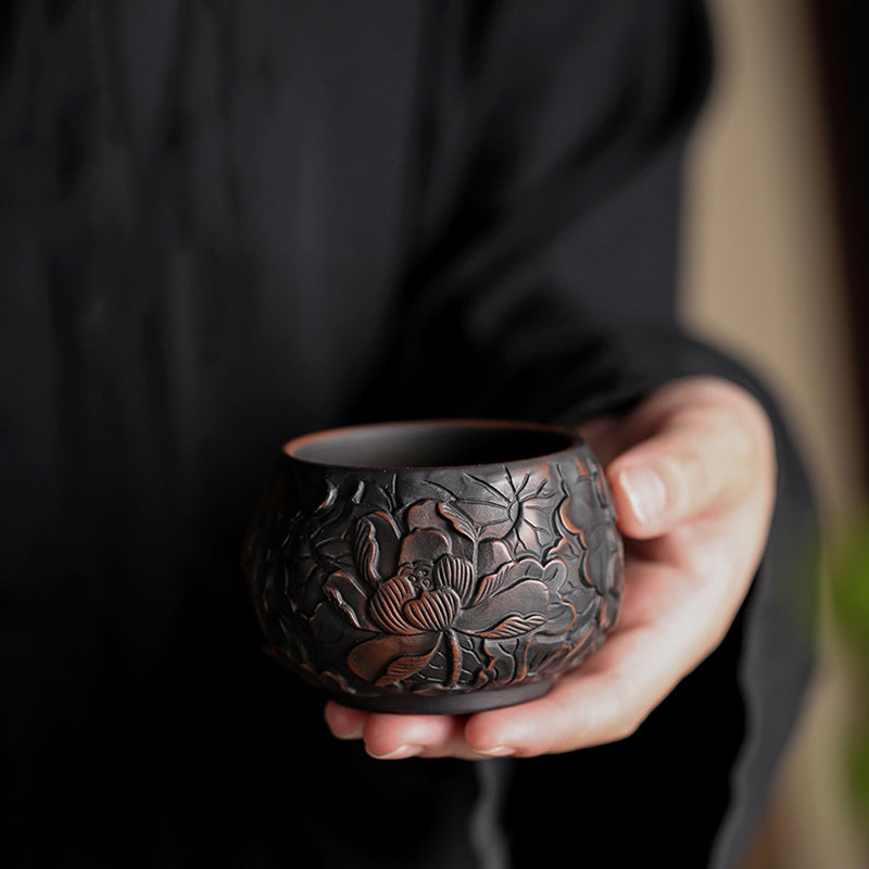 Buddha Stones、蓮の葉、花、風景、龍、竹、陶器、ティーカップ、カンフーティーカップ、ボウル