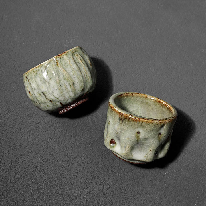 Buddha Stones手作りのシンプルなひび割れた氷の質感の中国Jianzhanセラミックティーカップカンフーティーカップ