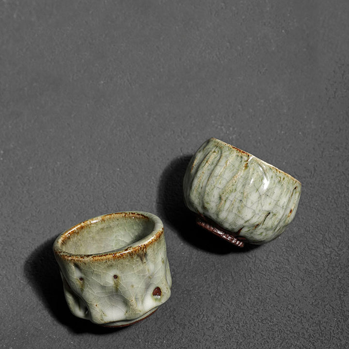 Buddha Stones手作りのシンプルなひび割れた氷の質感の中国Jianzhanセラミックティーカップカンフーティーカップ