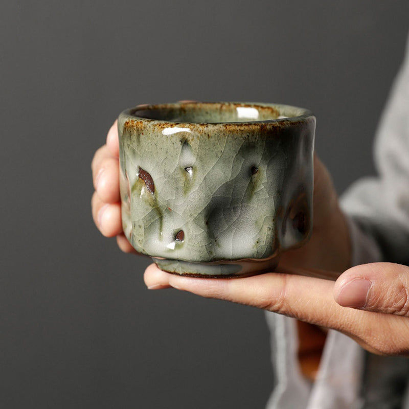 Buddha Stones手作りのシンプルなひび割れた氷の質感の中国Jianzhanセラミックティーカップカンフーティーカップ