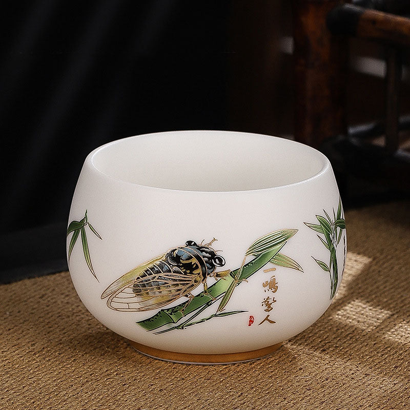 Buddha Stones蝉 竹 鹿 鶴 蓮 梅 花 陶器 ティーカップ カンフー ティーカップ ボウル 185ml