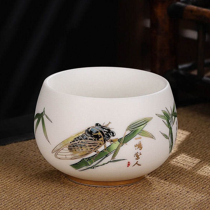 Buddha Stones蝉 竹 鹿 鶴 蓮 梅 花 陶器 ティーカップ カンフー ティーカップ ボウル 185ml