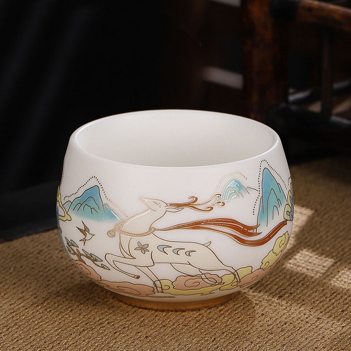 Buddha Stones蝉 竹 鹿 鶴 蓮 梅 花 陶器 ティーカップ カンフー ティーカップ ボウル 185ml