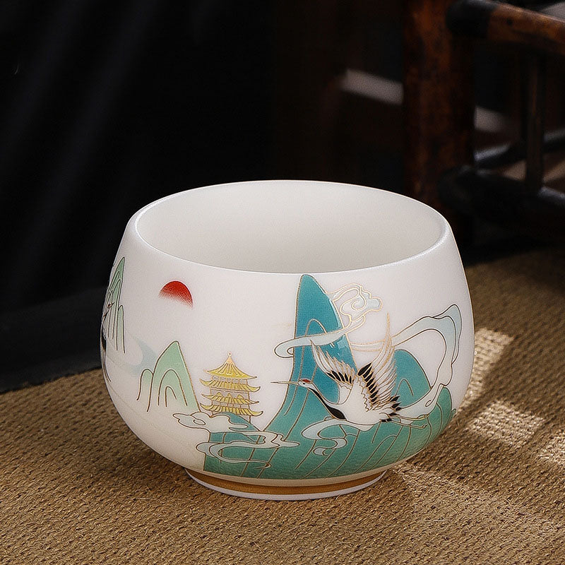Buddha Stones蝉 竹 鹿 鶴 蓮 梅 花 陶器 ティーカップ カンフー ティーカップ ボウル 185ml