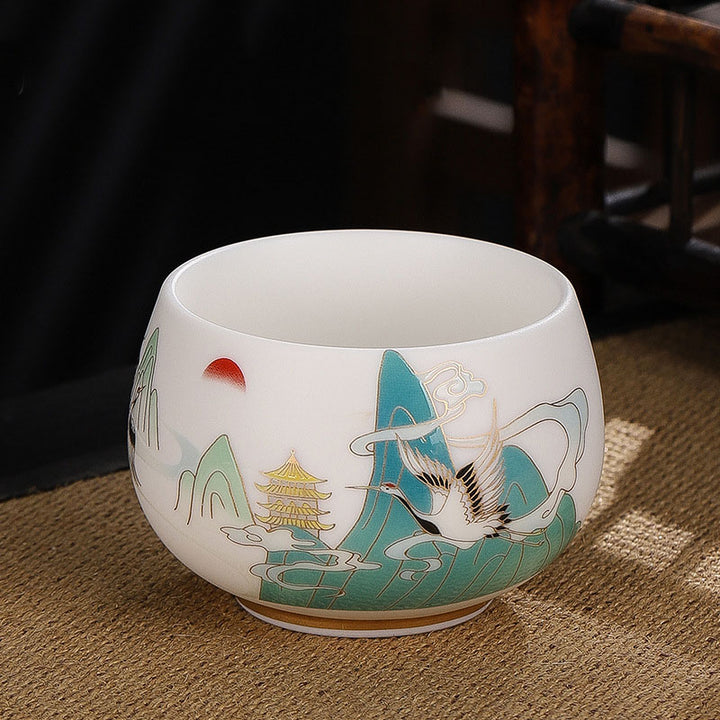 Buddha Stones蝉 竹 鹿 鶴 蓮 梅 花 陶器 ティーカップ カンフー ティーカップ ボウル 185ml
