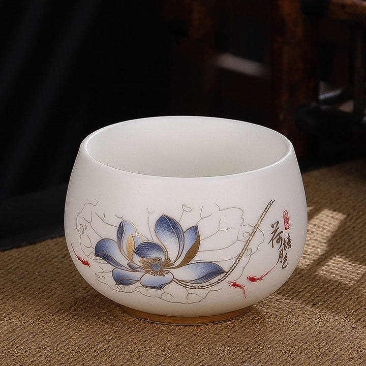 Buddha Stones蝉 竹 鹿 鶴 蓮 梅 花 陶器 ティーカップ カンフー ティーカップ ボウル 185ml