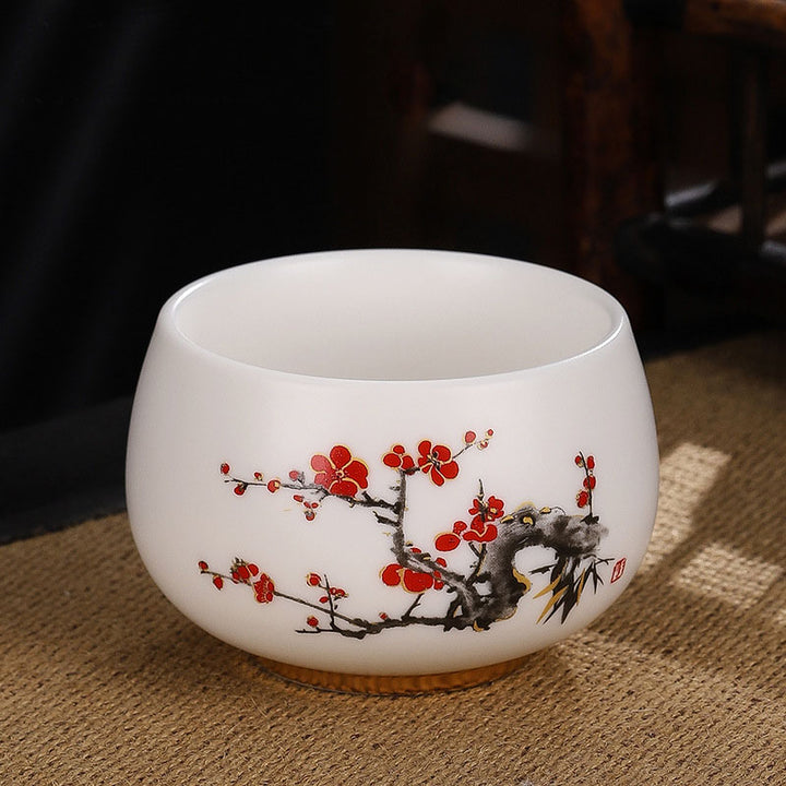 Buddha Stones蝉 竹 鹿 鶴 蓮 梅 花 陶器 ティーカップ カンフー ティーカップ ボウル 185ml