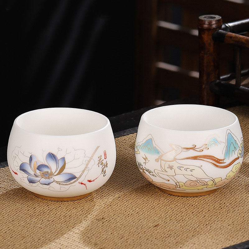 Buddha Stones蝉 竹 鹿 鶴 蓮 梅 花 陶器 ティーカップ カンフー ティーカップ ボウル 185ml