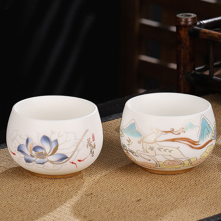 Buddha Stones蝉 竹 鹿 鶴 蓮 梅 花 陶器 ティーカップ カンフー ティーカップ ボウル 185ml