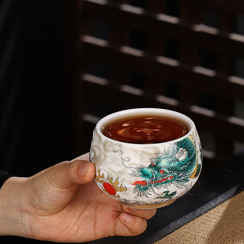 Buddha Stones蝉 竹 鹿 鶴 蓮 梅 花 陶器 ティーカップ カンフー ティーカップ ボウル 185ml