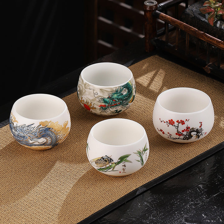 Buddha Stones蝉 竹 鹿 鶴 蓮 梅 花 陶器 ティーカップ カンフー ティーカップ ボウル 185ml