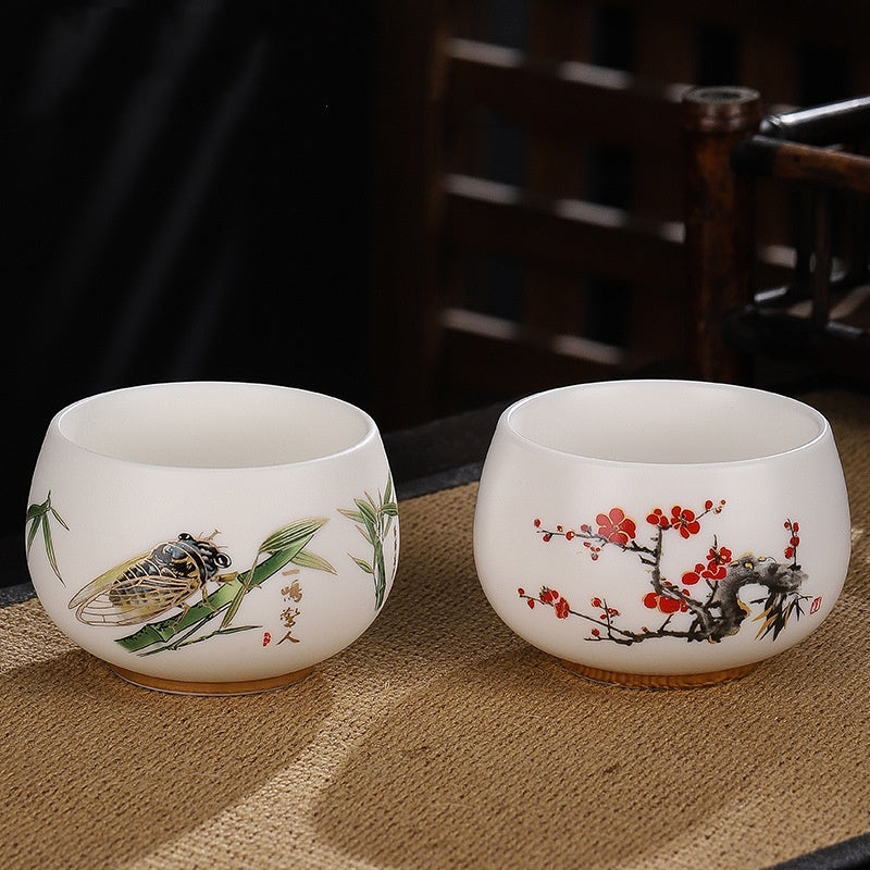 Buddha Stones蝉 竹 鹿 鶴 蓮 梅 花 陶器 ティーカップ カンフー ティーカップ ボウル 185ml