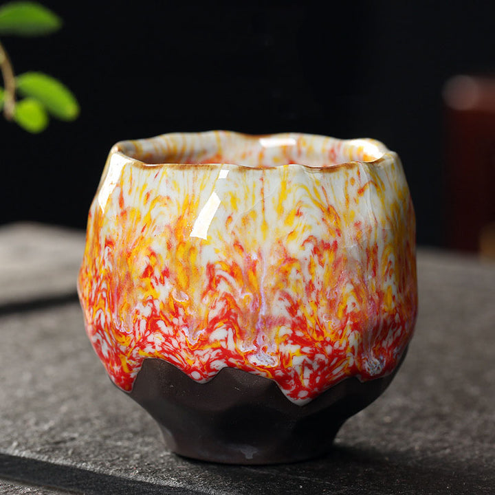 Buddha Stonesオレンジ 赤 緑 黄色 陶器 ティーカップ カンフー ティーカップ