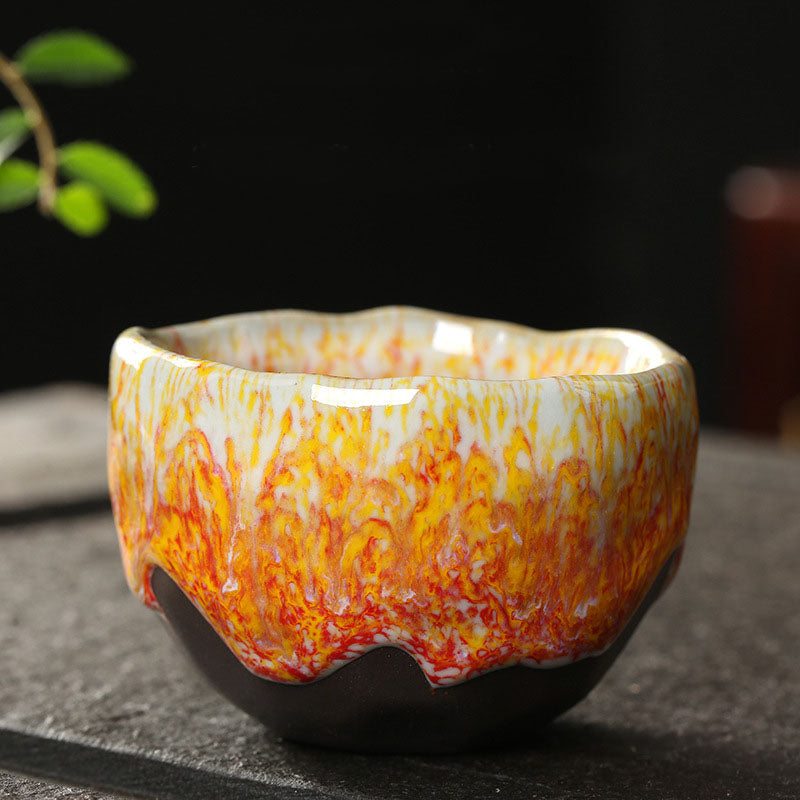 Buddha Stonesオレンジ 赤 緑 黄色 陶器 ティーカップ カンフー ティーカップ