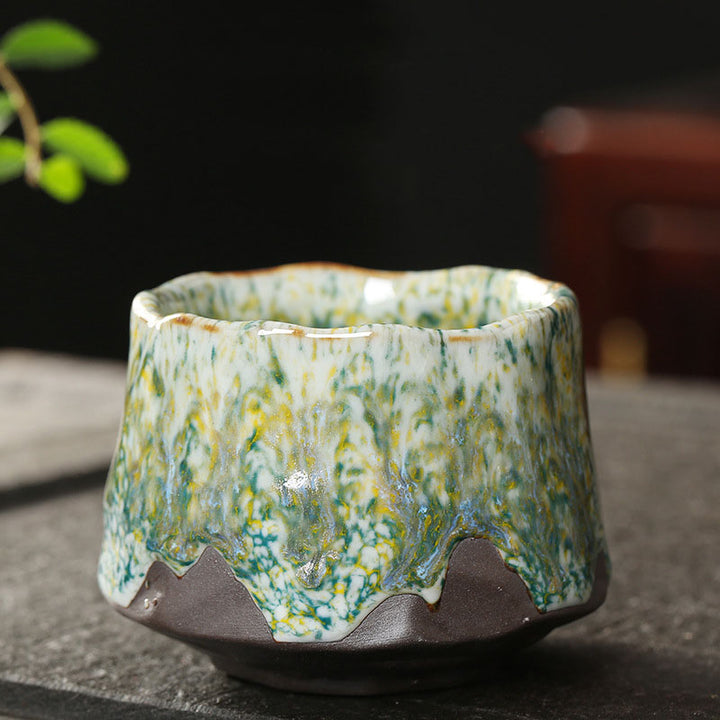Buddha Stonesオレンジ 赤 緑 黄色 陶器 ティーカップ カンフー ティーカップ