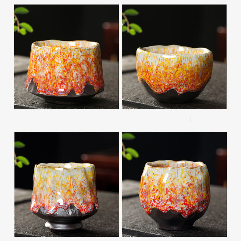 Buddha Stonesオレンジ 赤 緑 黄色 陶器 ティーカップ カンフー ティーカップ