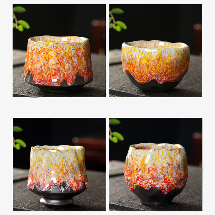Buddha Stonesオレンジ 赤 緑 黄色 陶器 ティーカップ カンフー ティーカップ