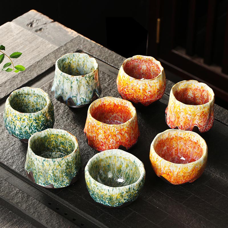 Buddha Stonesオレンジ 赤 緑 黄色 陶器 ティーカップ カンフー ティーカップ