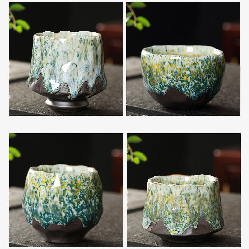 Buddha Stonesオレンジ 赤 緑 黄色 陶器 ティーカップ カンフー ティーカップ