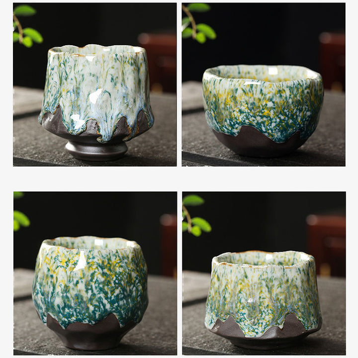 Buddha Stonesオレンジ 赤 緑 黄色 陶器 ティーカップ カンフー ティーカップ