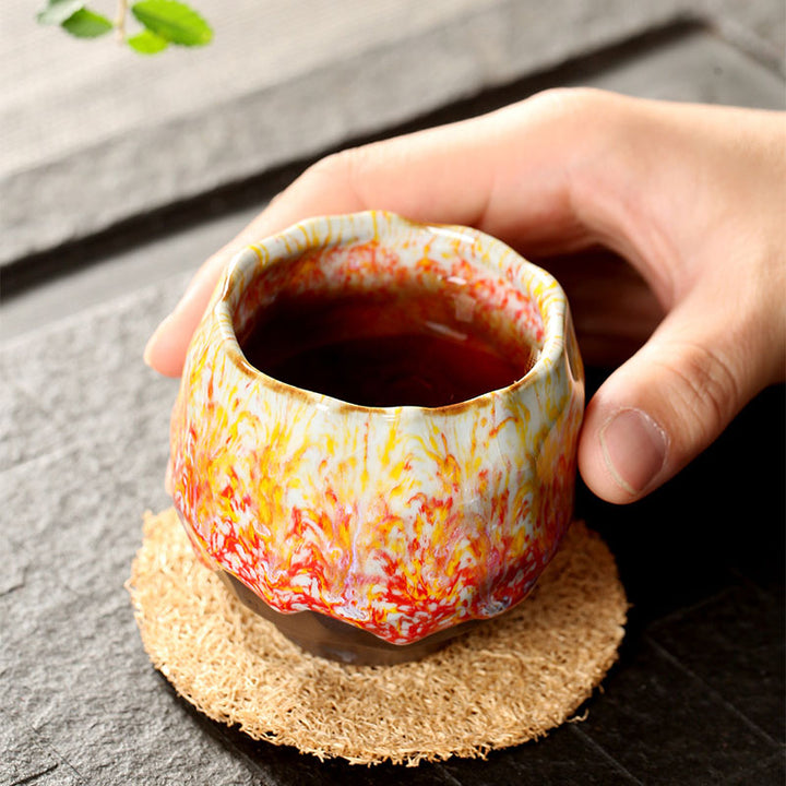 Buddha Stonesオレンジ 赤 緑 黄色 陶器 ティーカップ カンフー ティーカップ