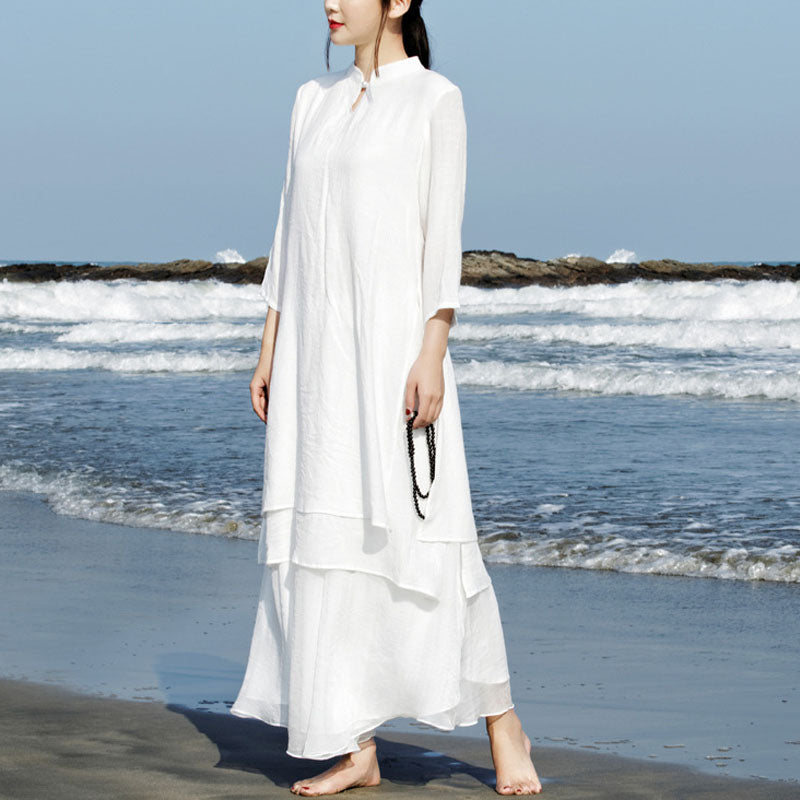 Buddha Stones2個セット ホワイト 太極拳 瞑想 ヨガ 禅 コットン リネン 衣類 トップス パンツ レディース セット - image 1