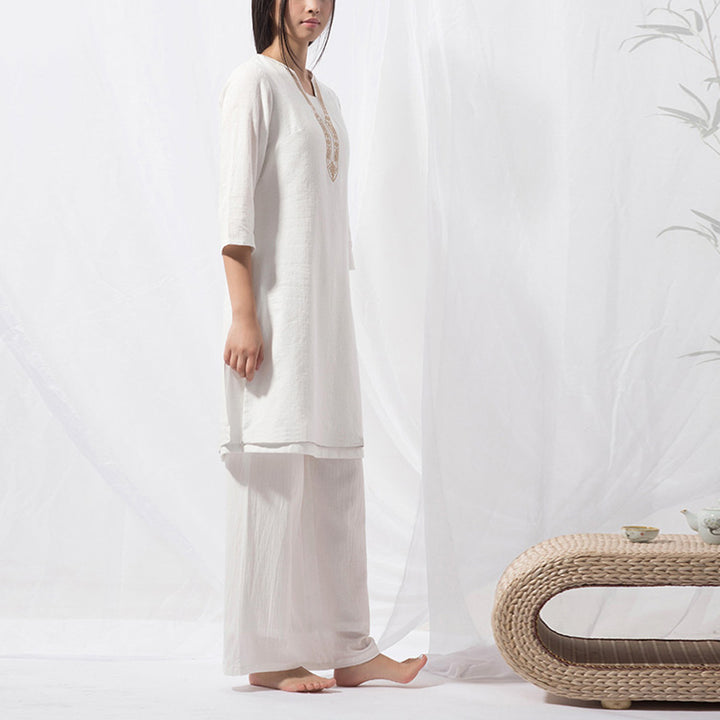 Buddha Stones2点セット 太極拳 瞑想 ヨガ コットン トップス パンツ レディース セット - image 4