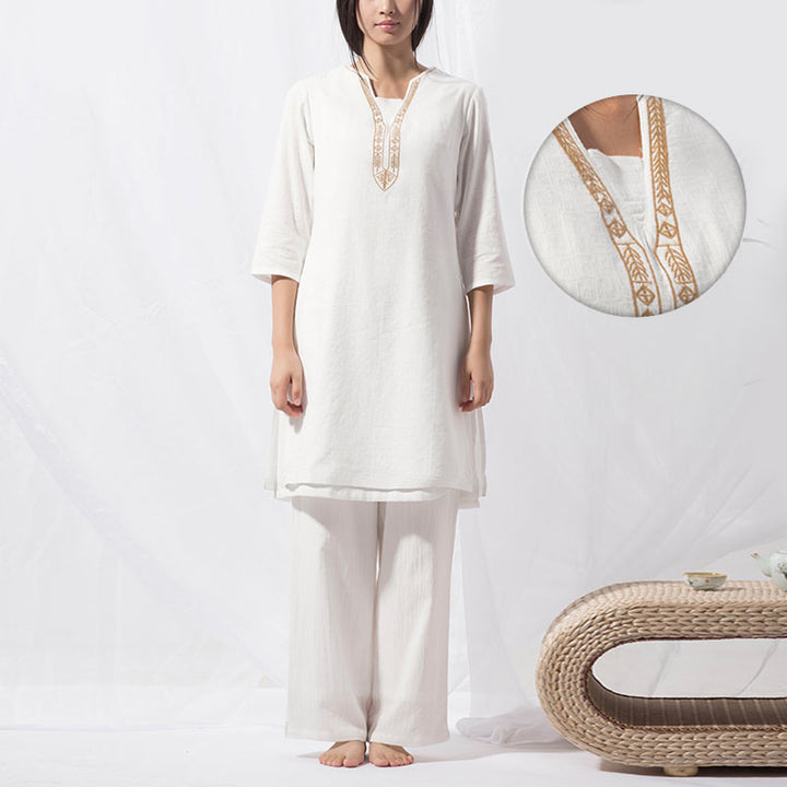 Buddha Stones2点セット 太極拳 瞑想 ヨガ コットン トップス パンツ レディース セット - image 3
