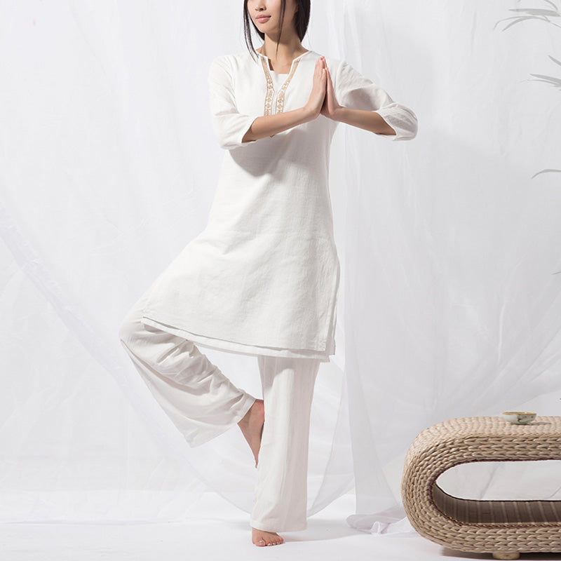Buddha Stones2点セット 太極拳 瞑想 ヨガ コットン トップス パンツ レディース セット - image 2