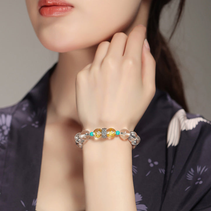 Buddha Stones925 スターリングシルバー十二支誕生仏の良いグループ ホワイトクリスタル 和田翡翠 ヒーリングブレスレット