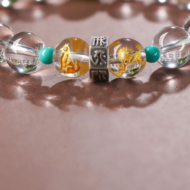 Buddha Stones925 スターリングシルバー十二支誕生仏の良いグループ ホワイトクリスタル 和田翡翠 ヒーリングブレスレット