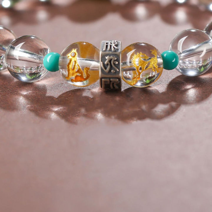 Buddha Stones925 スターリングシルバー十二支誕生仏の良いグループ ホワイトクリスタル 和田翡翠 ヒーリングブレスレット