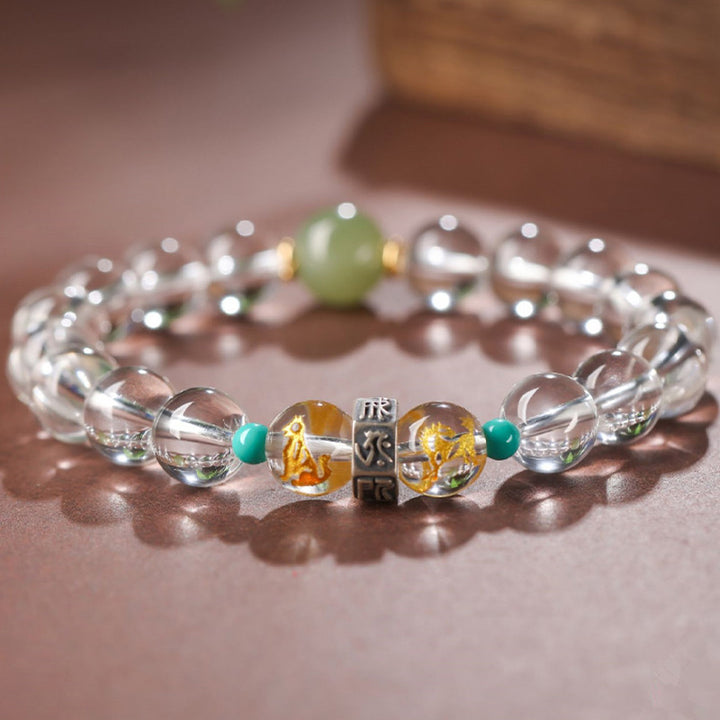 Buddha Stones925 スターリングシルバー十二支誕生仏の良いグループ ホワイトクリスタル 和田翡翠 ヒーリングブレスレット