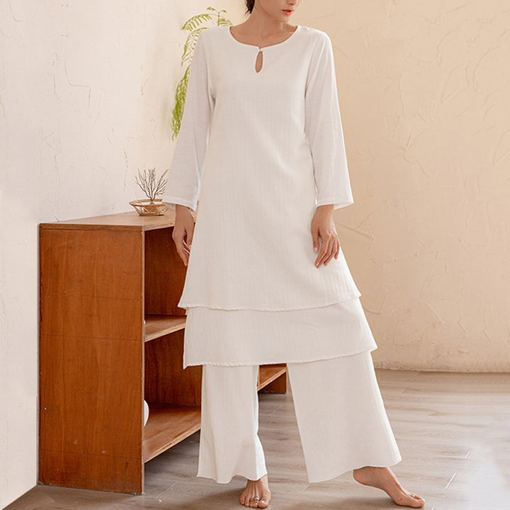 Buddha Stones2点セット シンプルデザイン 太極拳 瞑想 ヨガウェア トップス パンツ レディース セット - image 1