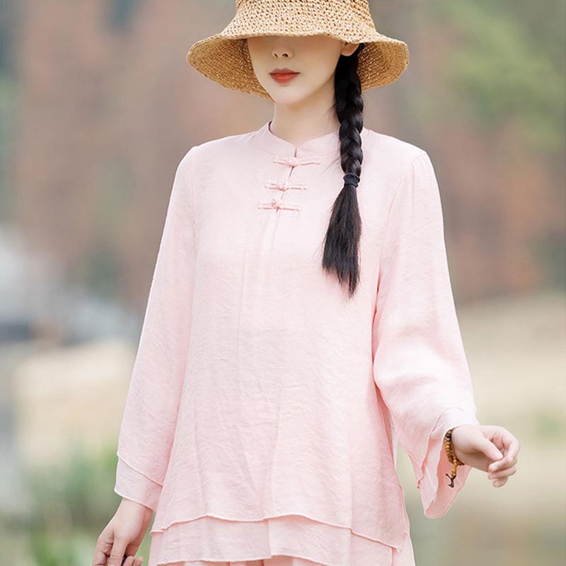 Buddha Stones2点セット 無地デザイン トップス パンツ 瞑想 ヨガ 禅 太極拳 コットン リネン 衣類 レディース セット - image 5