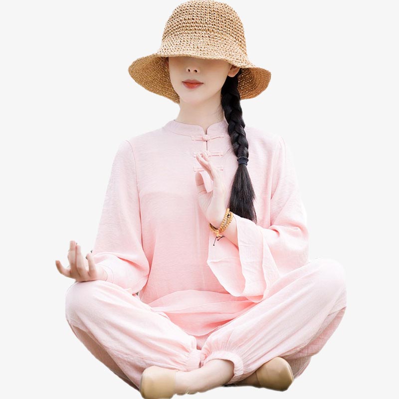 Buddha Stones2点セット 無地デザイン トップス パンツ 瞑想 ヨガ 禅 太極拳 コットン リネン 衣類 レディース セット - image 15