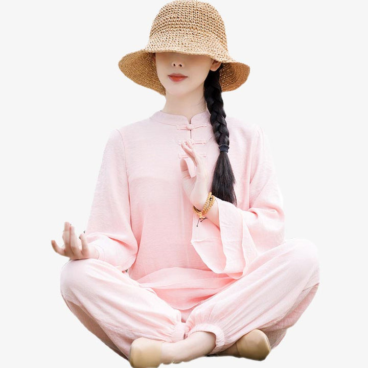Buddha Stones2点セット 無地デザイン トップス パンツ 瞑想 ヨガ 禅 太極拳 コットン リネン 衣類 レディース セット - image 15