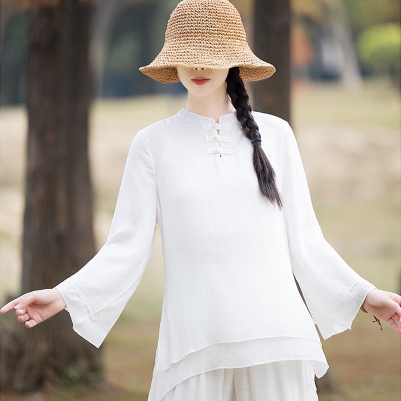 Buddha Stones2点セット 無地デザイン トップス パンツ 瞑想 ヨガ 禅 太極拳 コットン リネン 衣類 レディース セット - image 20