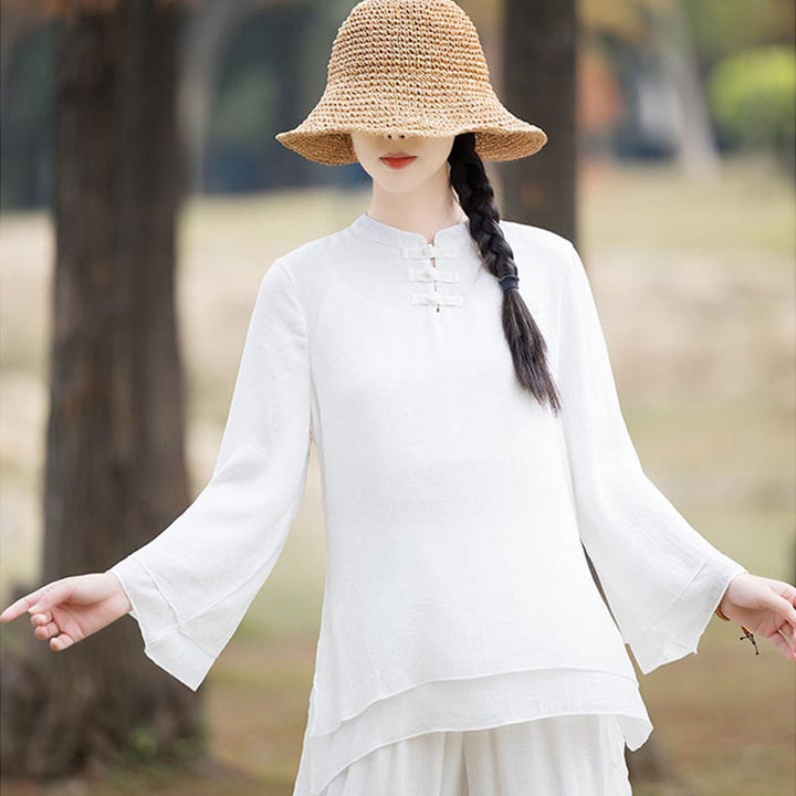 Buddha Stones2点セット 無地デザイン トップス パンツ 瞑想 ヨガ 禅 太極拳 コットン リネン 衣類 レディース セット - image 20