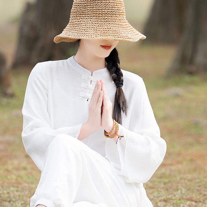 Buddha Stones2点セット 無地デザイン トップス パンツ 瞑想 ヨガ 禅 太極拳 コットン リネン 衣類 レディース セット - image 18