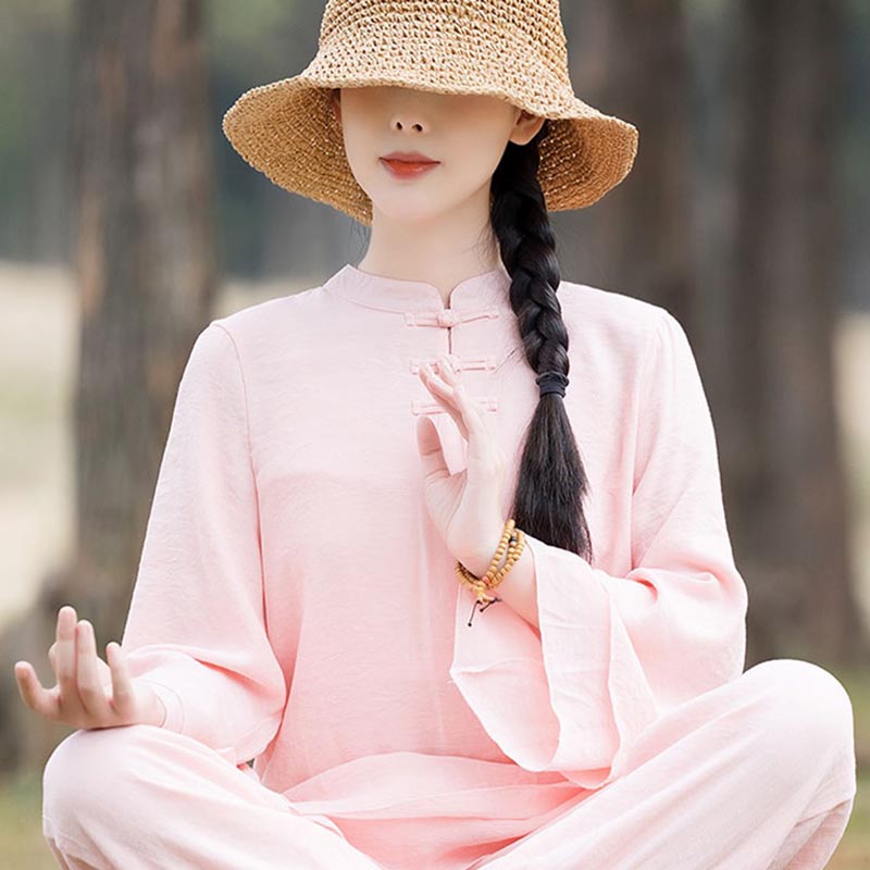 Buddha Stones2点セット 無地デザイン トップス パンツ 瞑想 ヨガ 禅 太極拳 コットン リネン 衣類 レディース セット - image 14